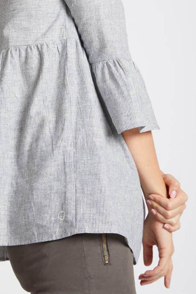 Women's Natural Hemp Bridge Gathered Top - Blue Stripes