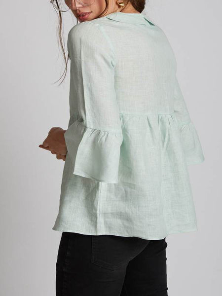 Women's Hemp Bridge Gathered Top - Mint Green
