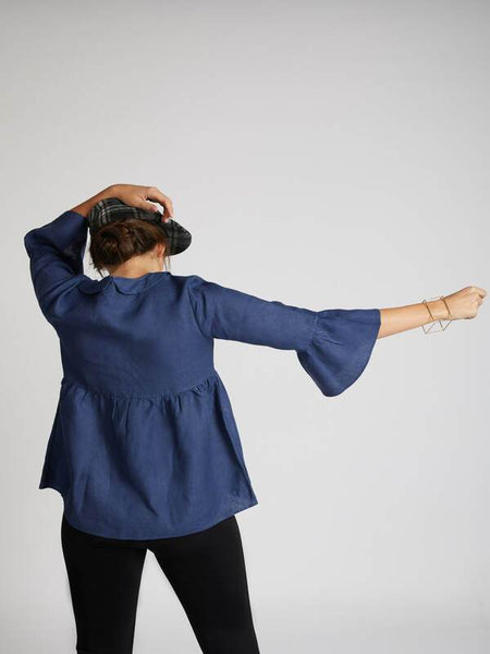 Women's Hemp Bridge Gathered Top - Navy