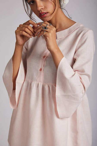 Women's Hemp Bridge Gathered Top - Peach Stripes