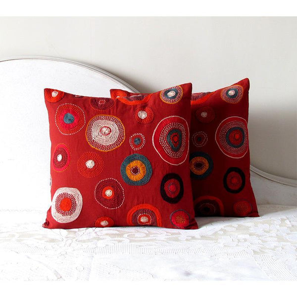 Square Cushion Cover Hand Embroidered by Tribal Women Artisans (Brown)