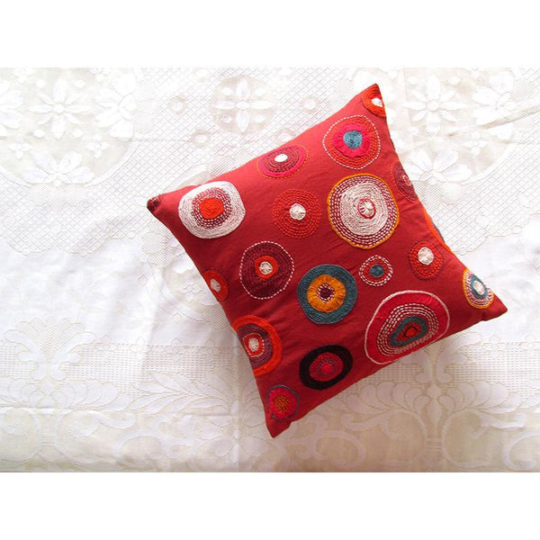 Square Cushion Cover Hand Embroidered by Tribal Women Artisans (Brown)