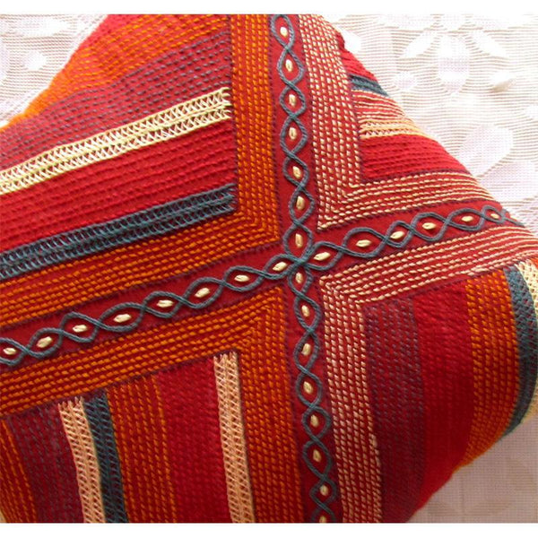 Striped Square Cushion Cover Hand Embroidered by Tribal Women Artisans (Brown)