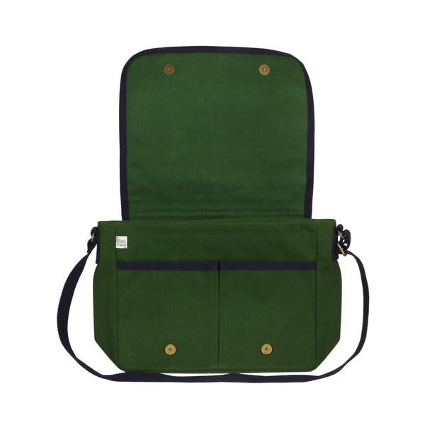 Reusable Eco-Friendly Canvas Messenger Bag - Dark Green