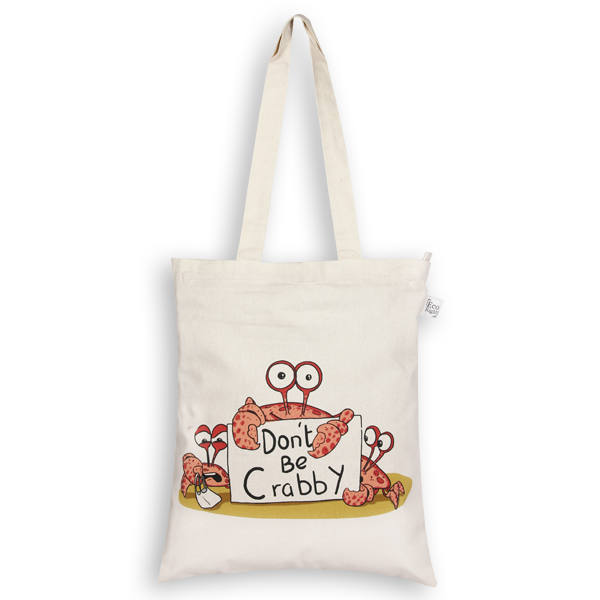 Reusable Natural Canvas Zipper Tote Bag - Don't be Crabby Print