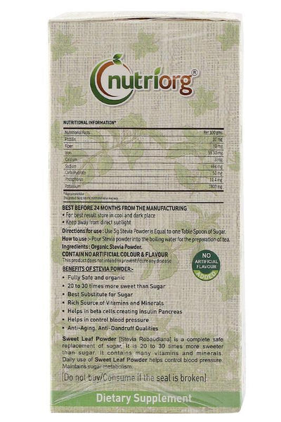Certified organic Stevia Powder 150gm.