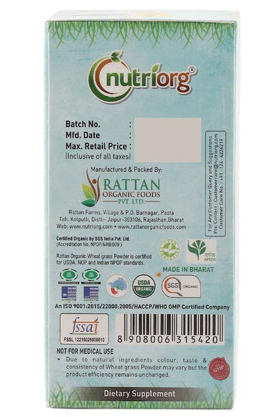 Certified organic Wheatgrass powder 100gm.