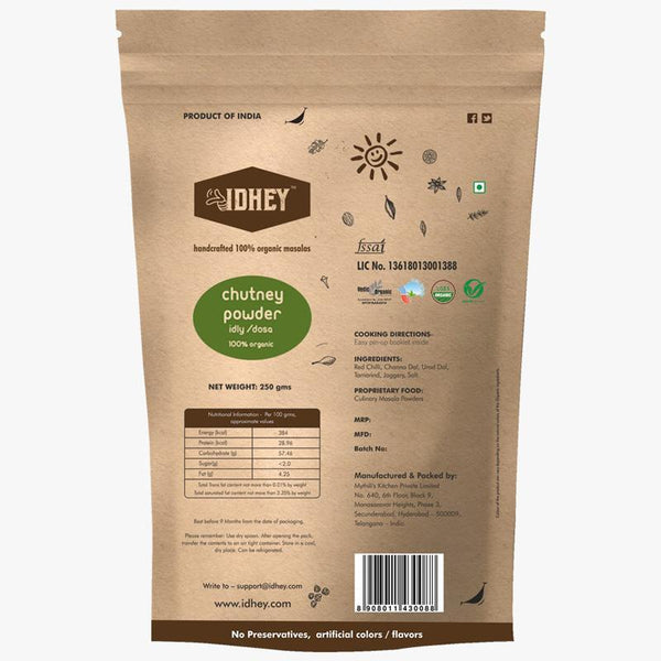 Combo Pack of 3 Organic Powders - Sambar + Rasam + Chutney Powder, 100g each