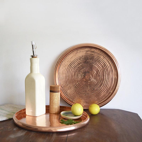 Copper Circle Tray Handcrafted by Traditional Artisans