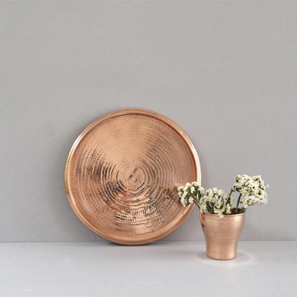 Copper Circle Tray Handcrafted by Traditional Artisans