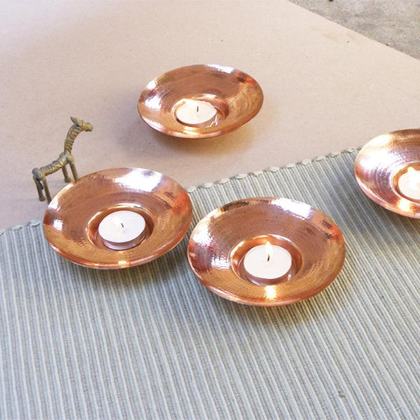 'Circle of Light' Copper Tealight Holders Handcrafted by Traditional Artisans