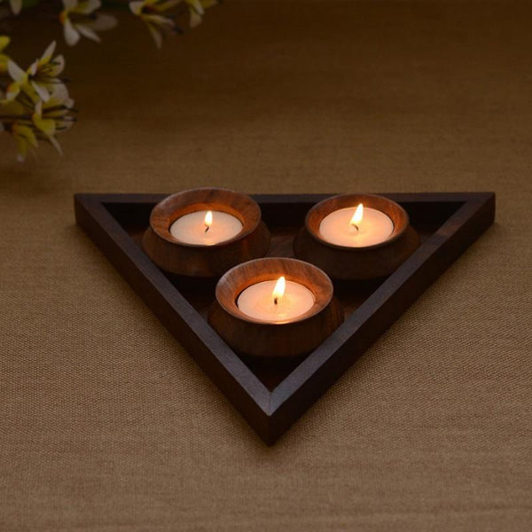 Handcarved Wooden Tealight Set created by Traditional Artisans