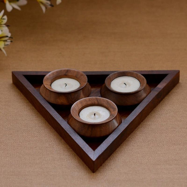 Handcarved Wooden Tealight Set created by Traditional Artisans
