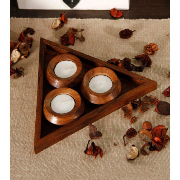 Handcarved Wooden Tealight Set created by Traditional Artisans