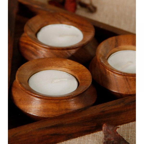 Handcarved Wooden Tealight Set created by Traditional Artisans