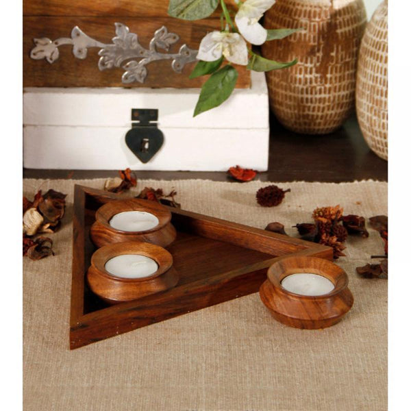 Handcarved Wooden Tealight Set created by Traditional Artisans
