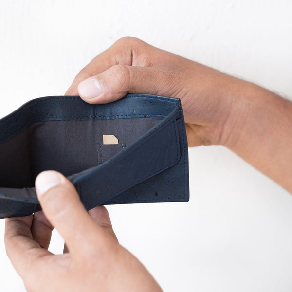 Cork Fabric Men's  Coin Wallet - Blue
