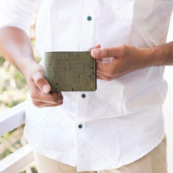 Cork Fabric Men's Coin Wallet - Olive