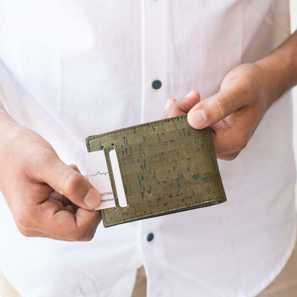 Cork Fabric Men's Coin Wallet - Olive