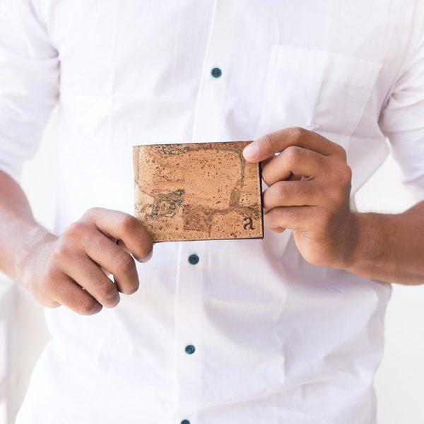 Cork Fabric Men's Coin Wallet - Terrain + Brown