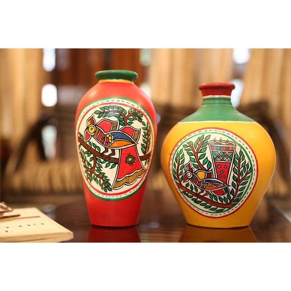 Combo Of Hand-Painted Terracotta Vases Created by Traditional Artisans - Set of 2
