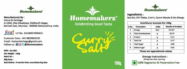 Combo Pack of Natural, Preservative-Free Salts - Red Chili Salt and Curry Salt, 200g