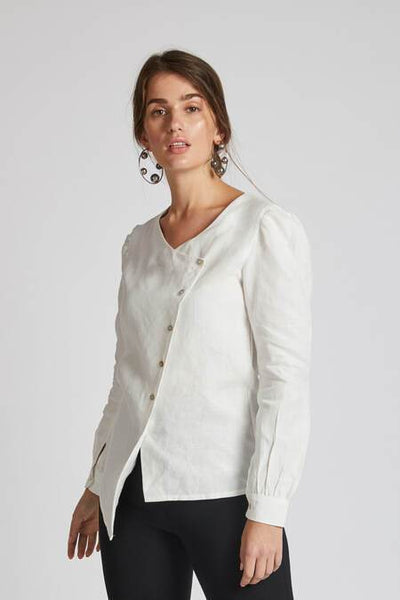 Women's Natural Hemp Asymmetric Top - White