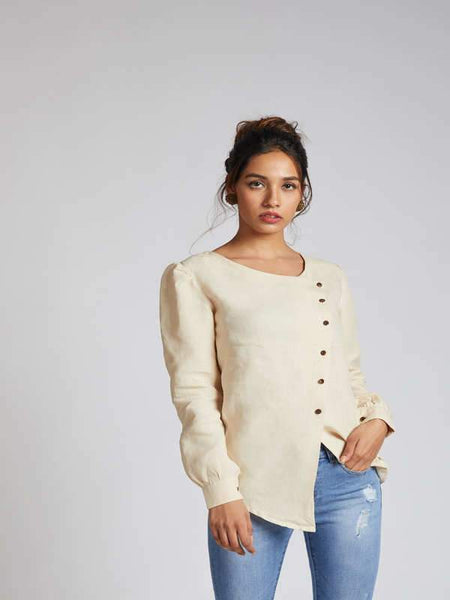 Women's Natural Hemp Asymmetric Top - Beige