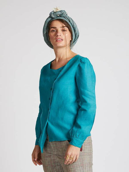 Women's Natural Hemp Asymmetric Top - Teal