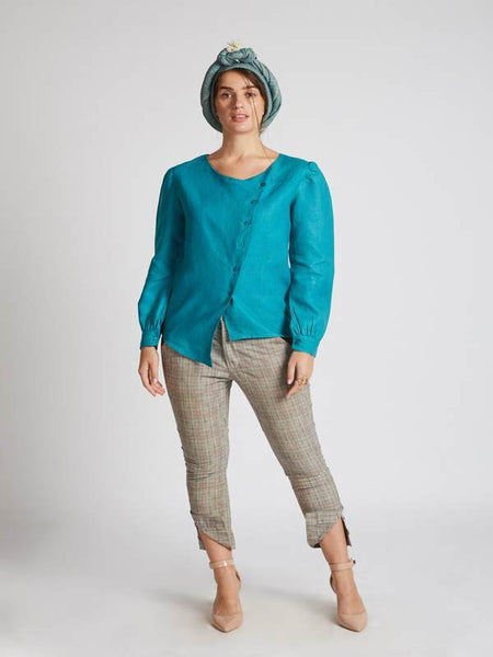 Women's Natural Hemp Asymmetric Top - Teal