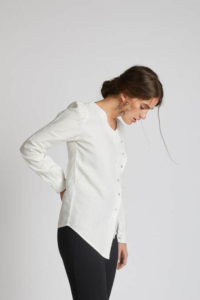 Women's Natural Hemp Asymmetric Top - White