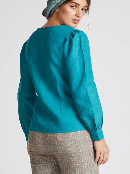 Women's Natural Hemp Asymmetric Top - Teal