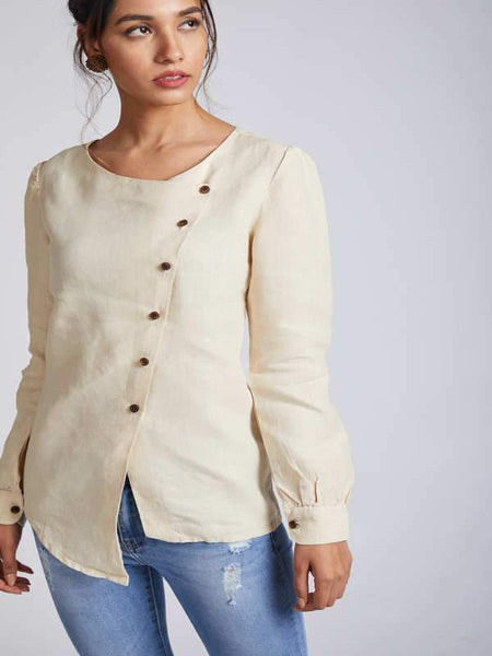 Women's Natural Hemp Asymmetric Top - Beige