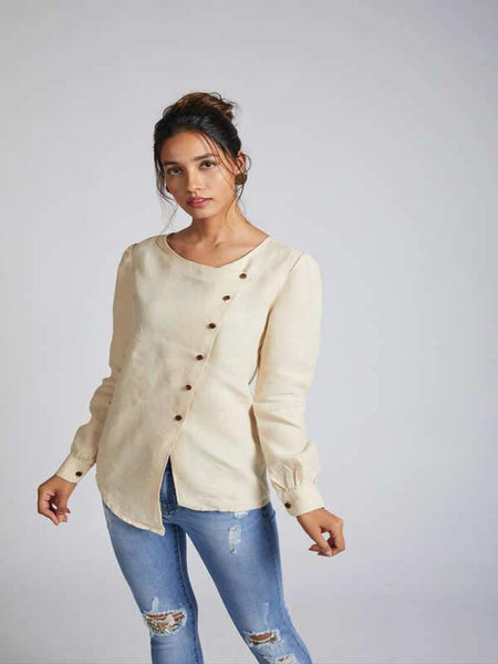 Women's Natural Hemp Asymmetric Top - Beige
