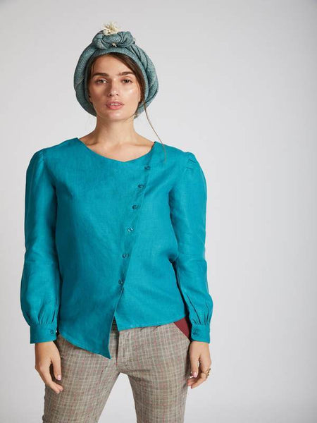 Women's Natural Hemp Asymmetric Top - Teal