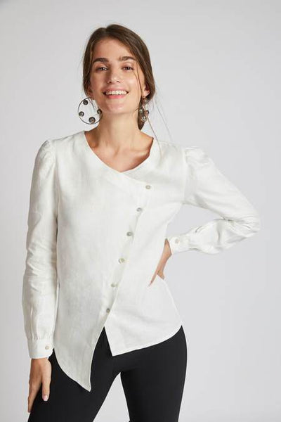 Women's Natural Hemp Asymmetric Top - White