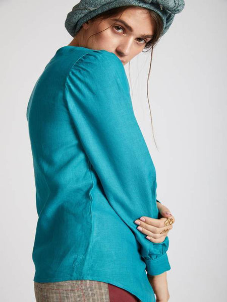 Women's Natural Hemp Asymmetric Top - Teal