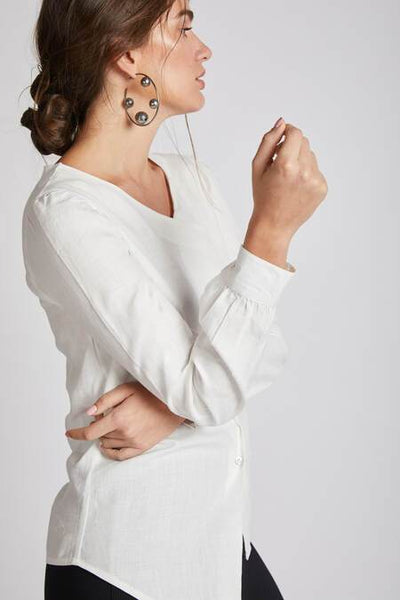 Women's Natural Hemp Asymmetric Top - White