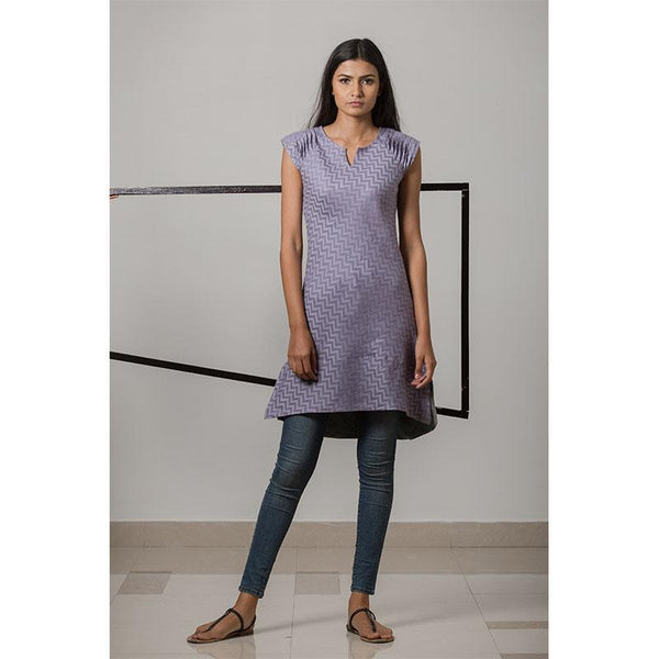 Handwoven Cotton-Linen Jacquard Bias Grain Dress - Lavender