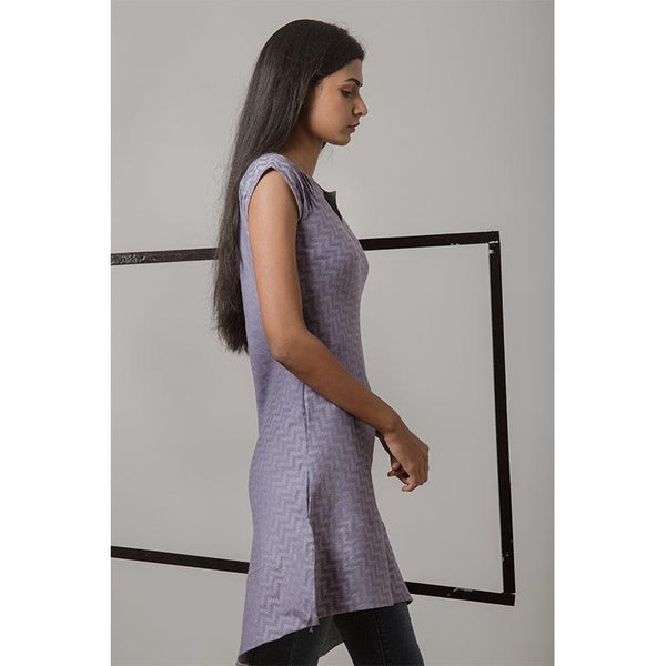 Handwoven Cotton-Linen Jacquard Bias Grain Dress - Lavender