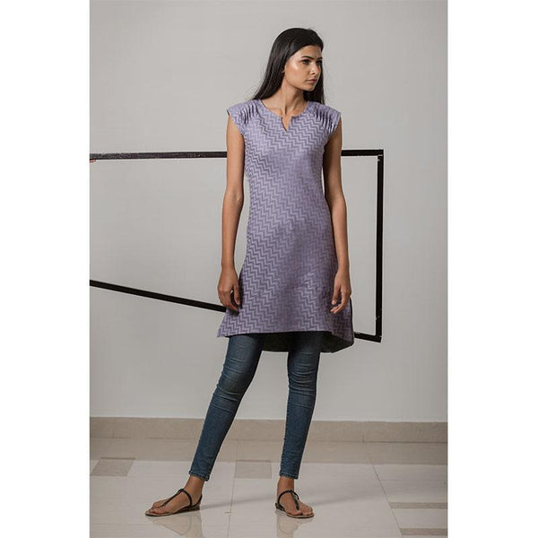 Handwoven Cotton-Linen Jacquard Bias Grain Dress - Lavender