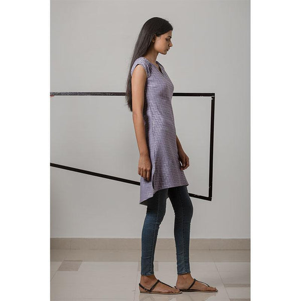 Handwoven Cotton-Linen Jacquard Bias Grain Dress - Lavender