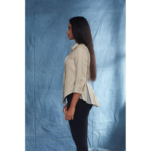 Handwoven Cotton-Linen Jacquard Collar Shirt - Khaki