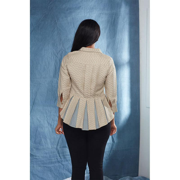 Handwoven Cotton-Linen Jacquard Collar Shirt - Khaki