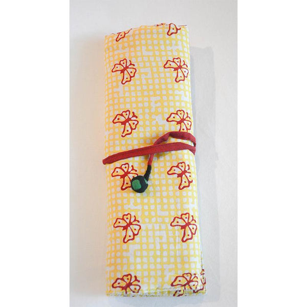 Cotton Block Printed Pencil Roll - Orange and Green