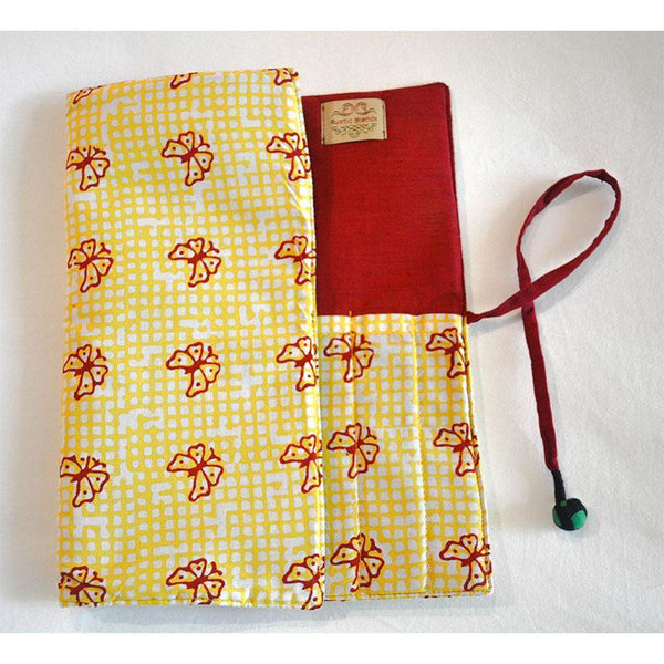 Cotton Block Printed Pencil Roll - Orange and Green