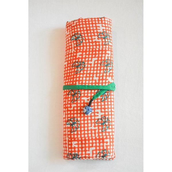 Cotton Block Printed Pencil Roll - Yellow and Red