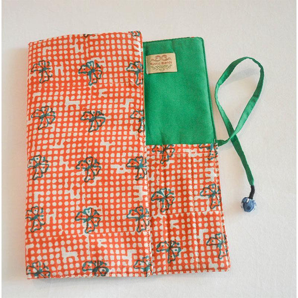 Cotton Block Printed Pencil Roll - Yellow and Red