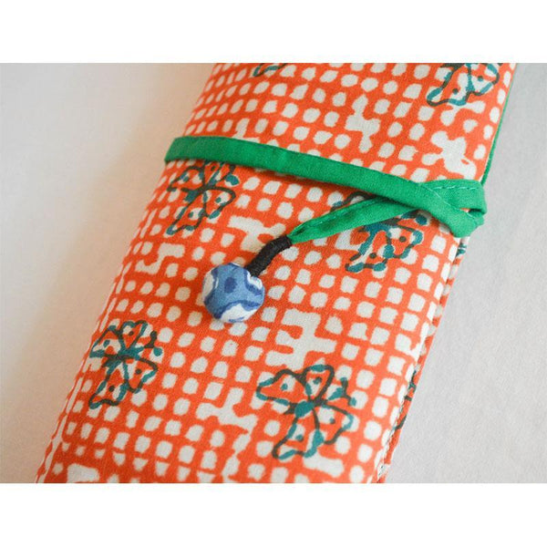 Cotton Block Printed Pencil Roll - Yellow and Red