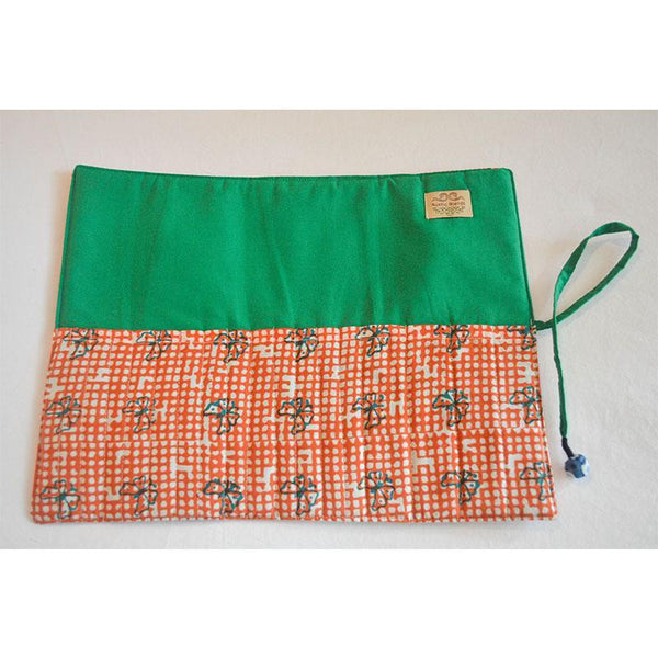 Cotton Block Printed Pencil Roll - Yellow and Red